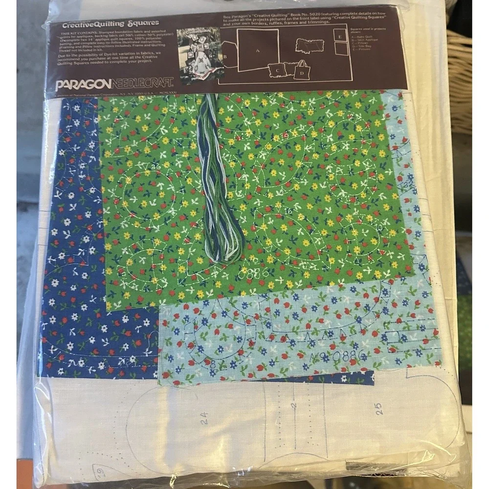 Vintage 80s‎ Paragon Creative Quilting Squares Kit Blue Hearts and Flowers New